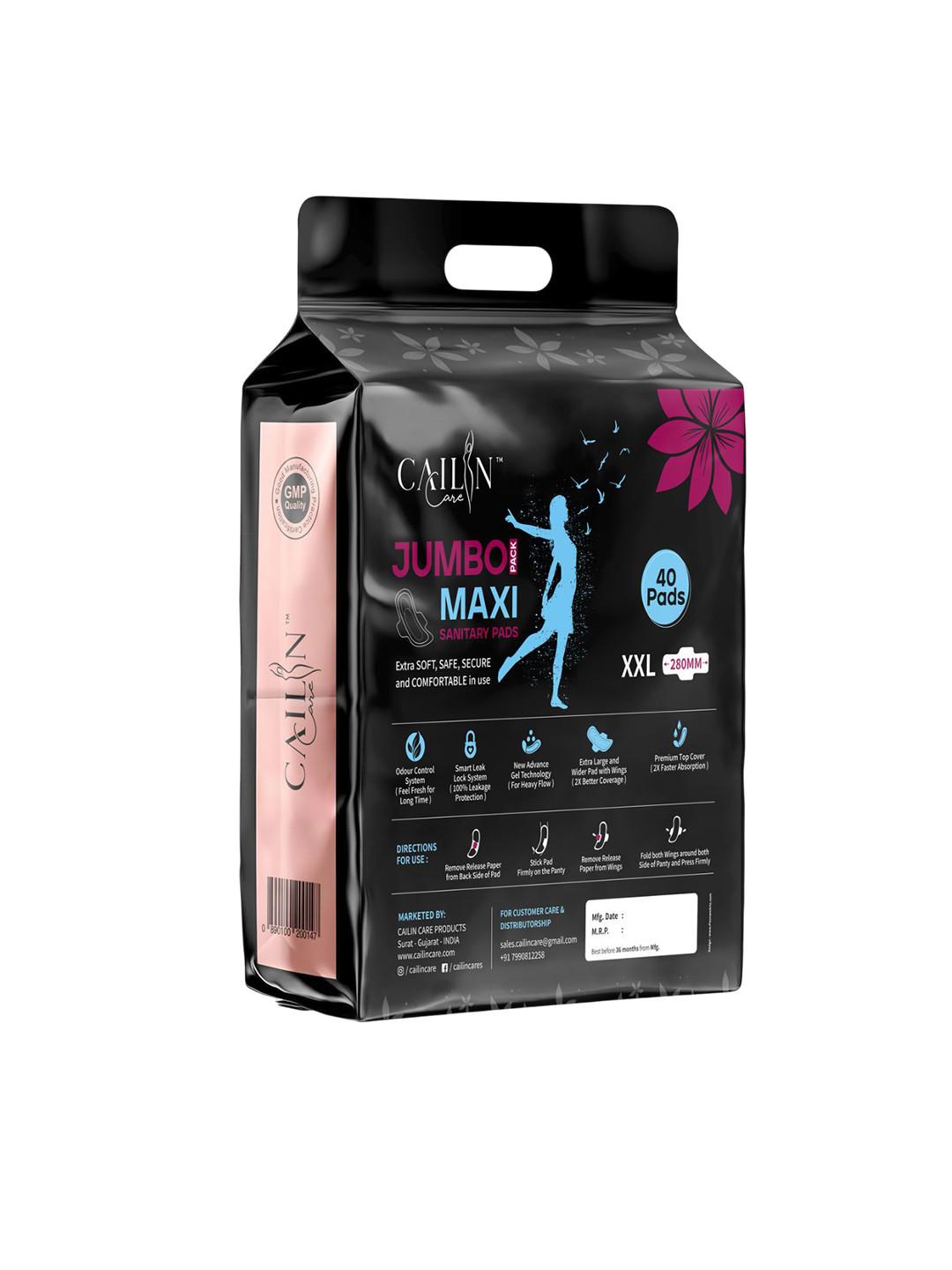 Cailin Care Jumbo Night Protection Instant Dry Extra Large Maxi Sanitary Pads XXL 40 Pads