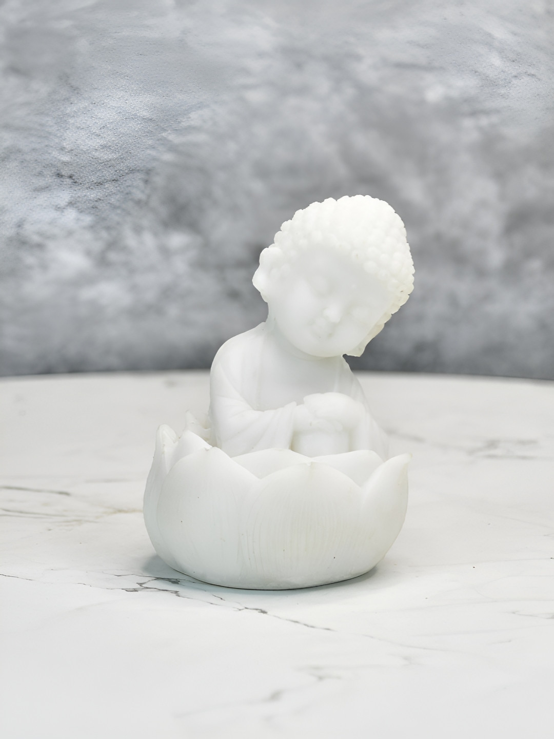 SOWPEACE Resting Baby Monk White Polyresin Glossy Prayer Room Small Showpiece - 4.5 Inches