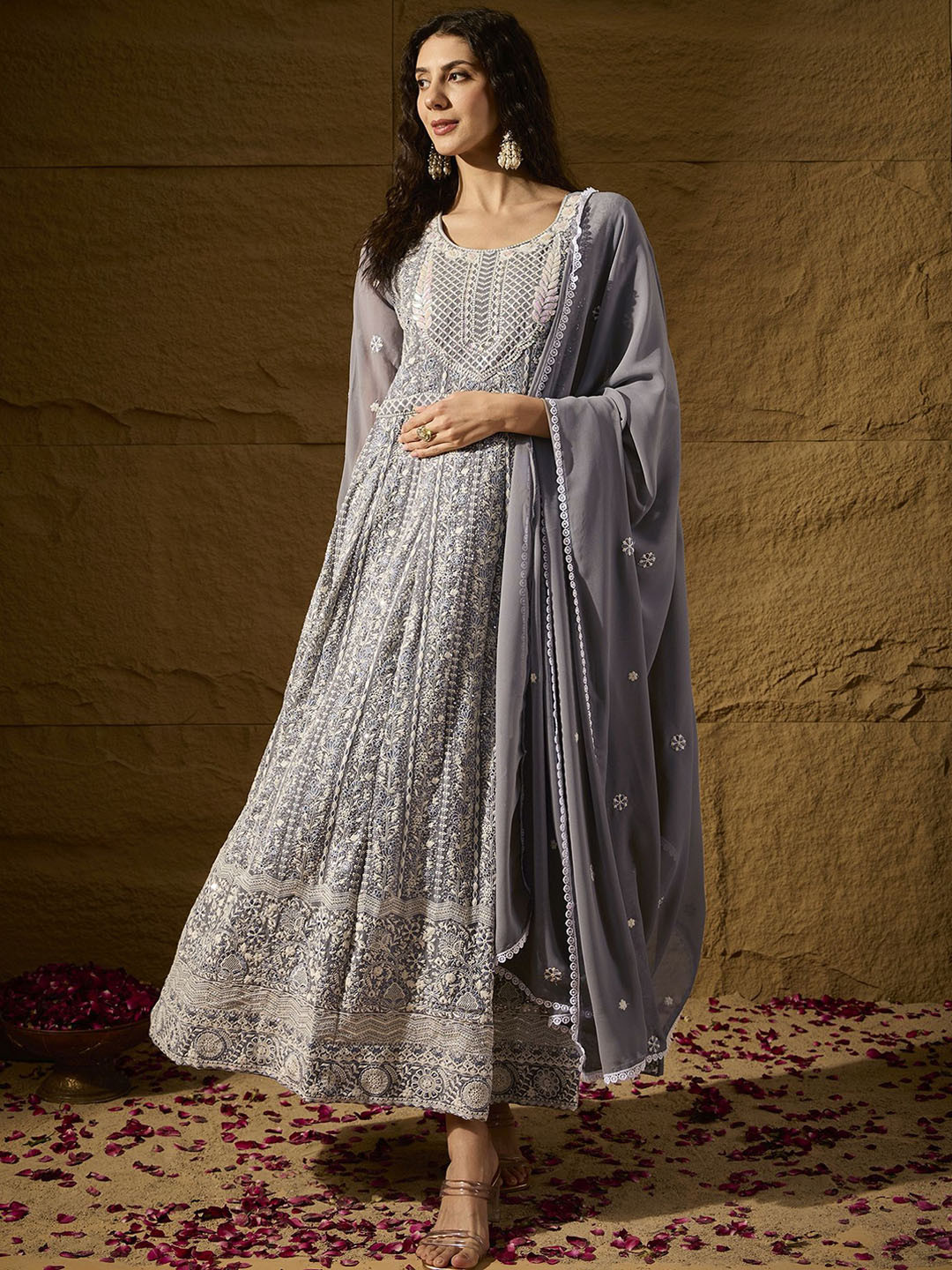 Miss Ethnik Embroidered Anarkali Gown With Dupatta