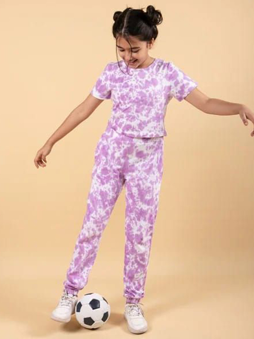Pink Angel Kids Tie & Dye Short Sleeves Pure Cotton T-shirt With Joggers