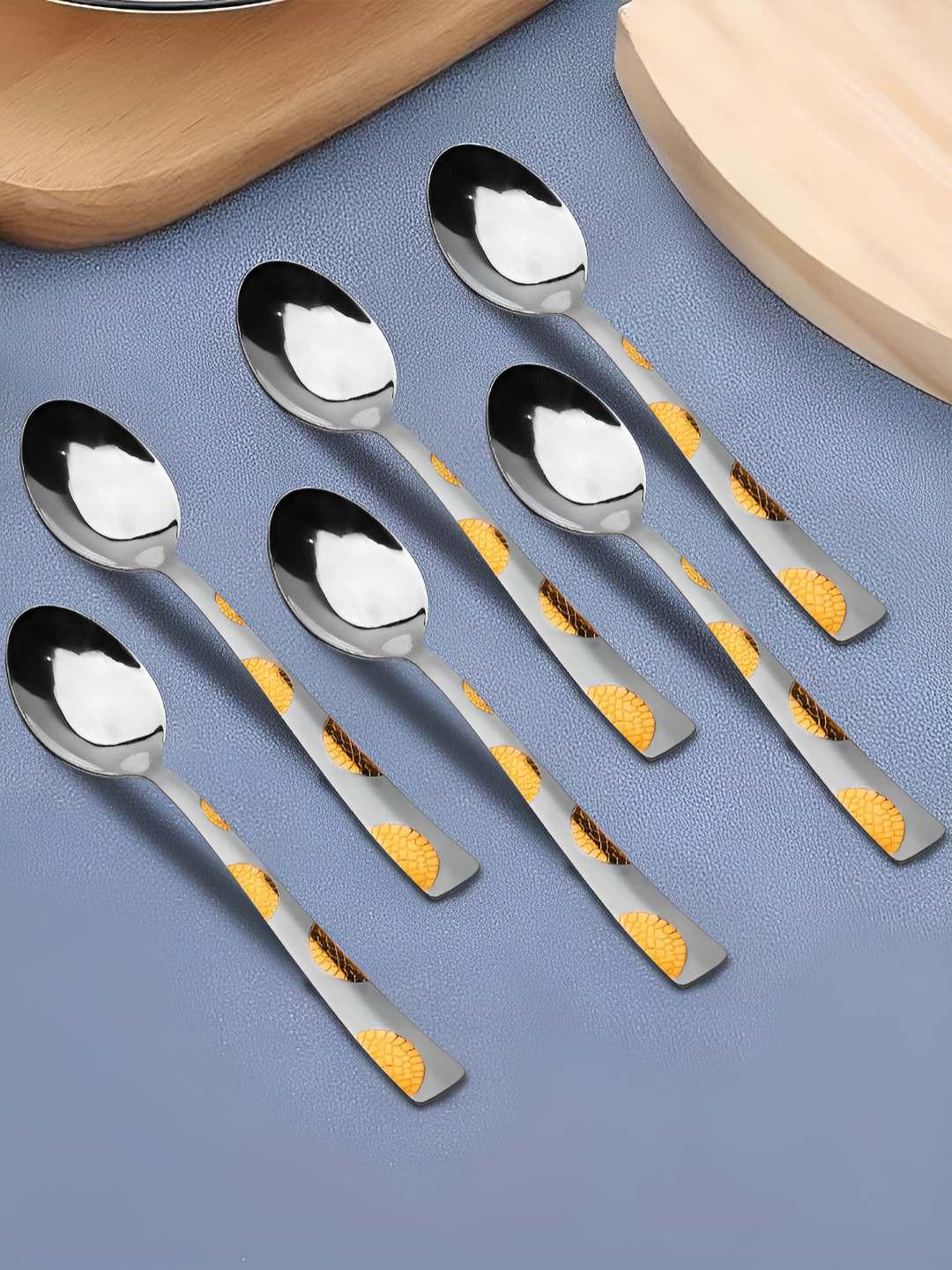 Parage 6 Pieces Gold-Toned & Yellow Printed Stainless Steel Tea Spoon