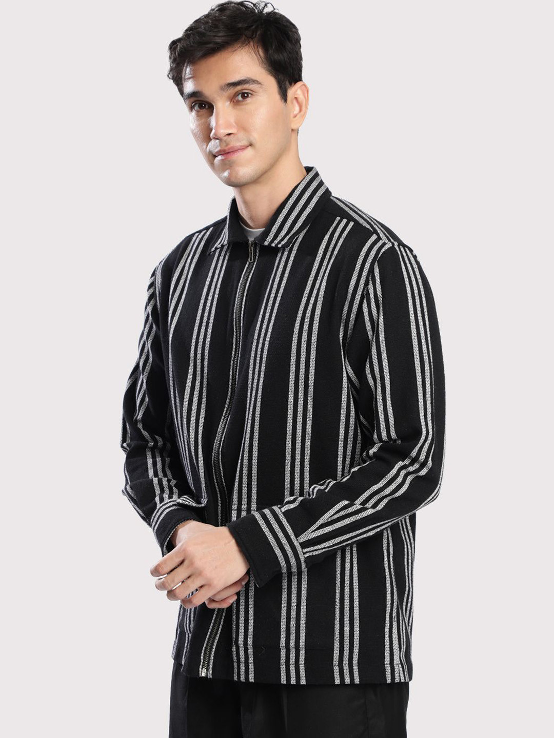 IVOC Men Striped Open Front Jacket