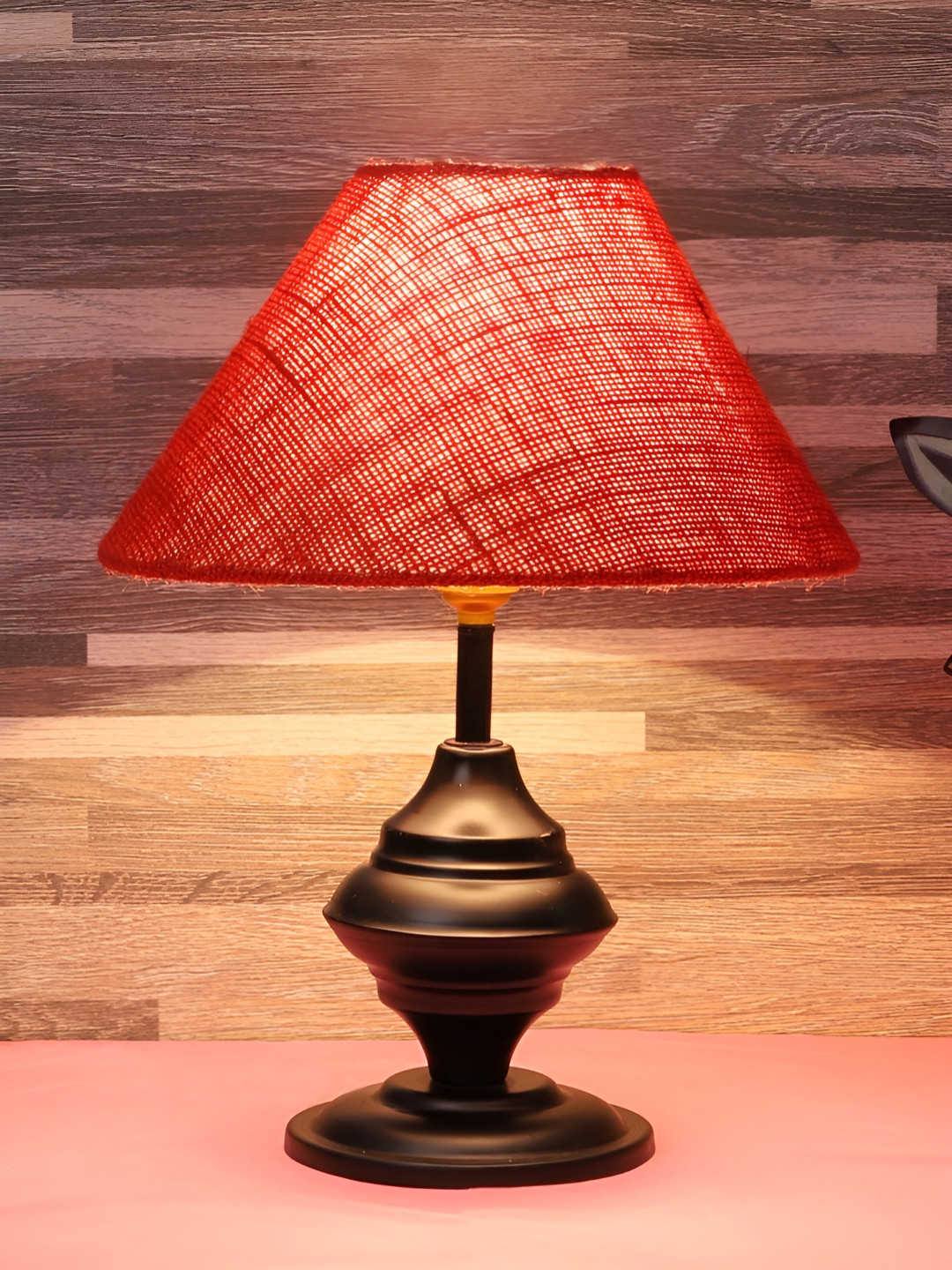 BrightDaisy Red & Black Frustum Shape Table Lamp