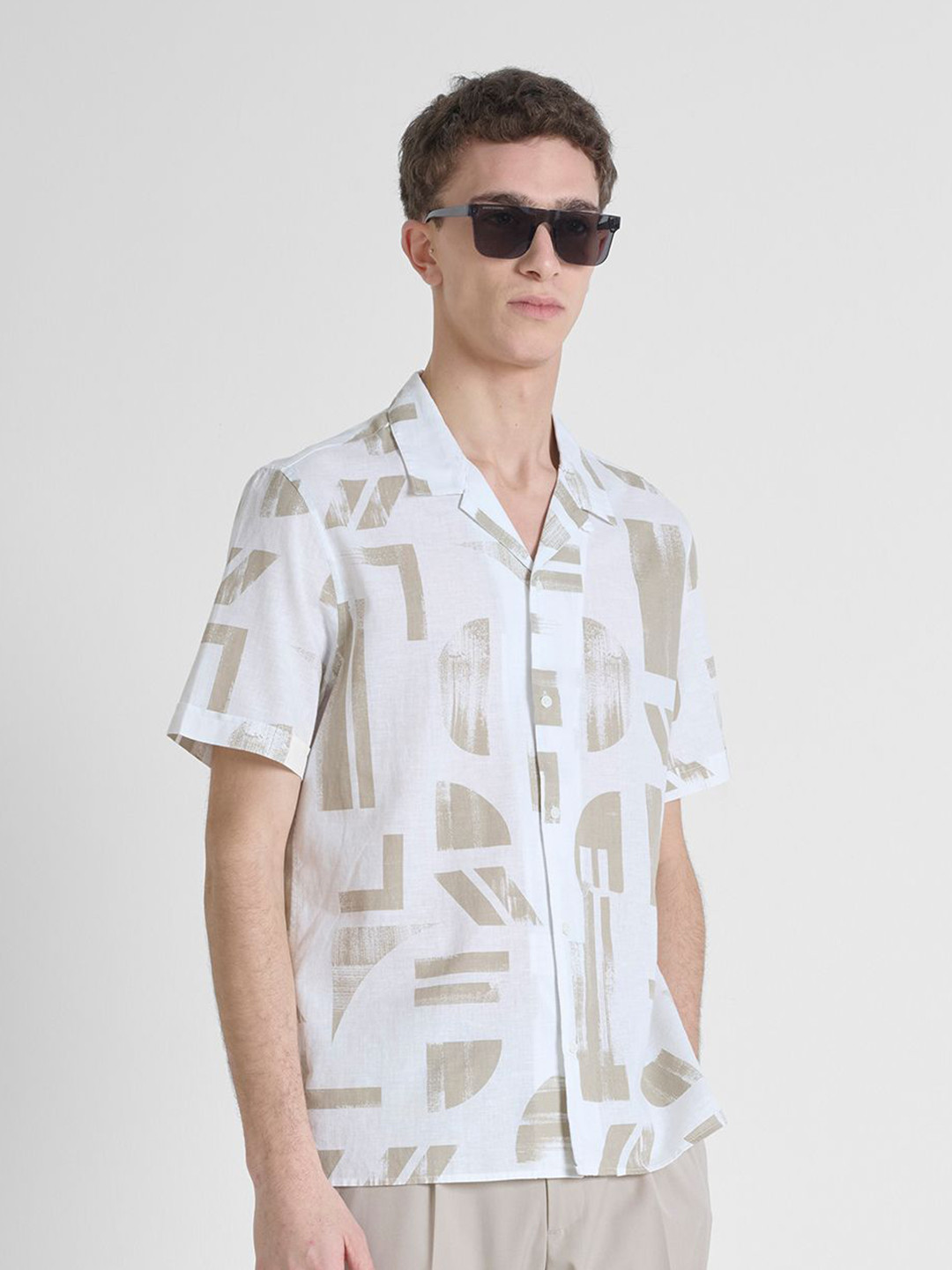 Antony Morato Men Geometric Printed Cuban Collar Casual Shirt