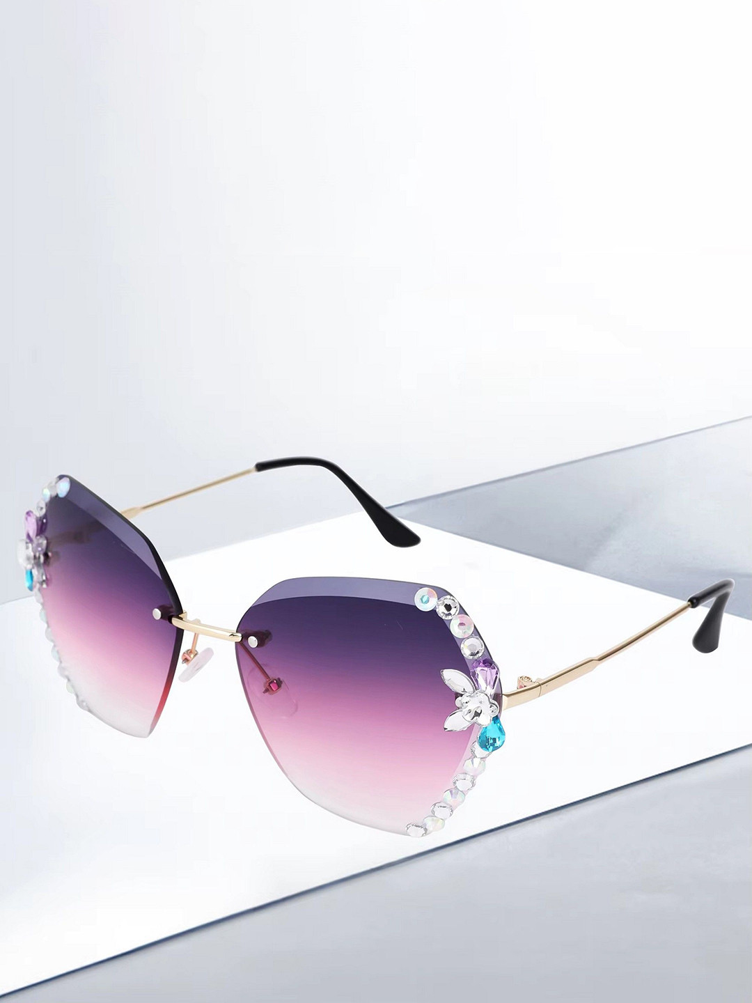 Dervin Women Flower Diamond-Cut Oversized Sunglasses with UV400 Protected Lens DRVN807