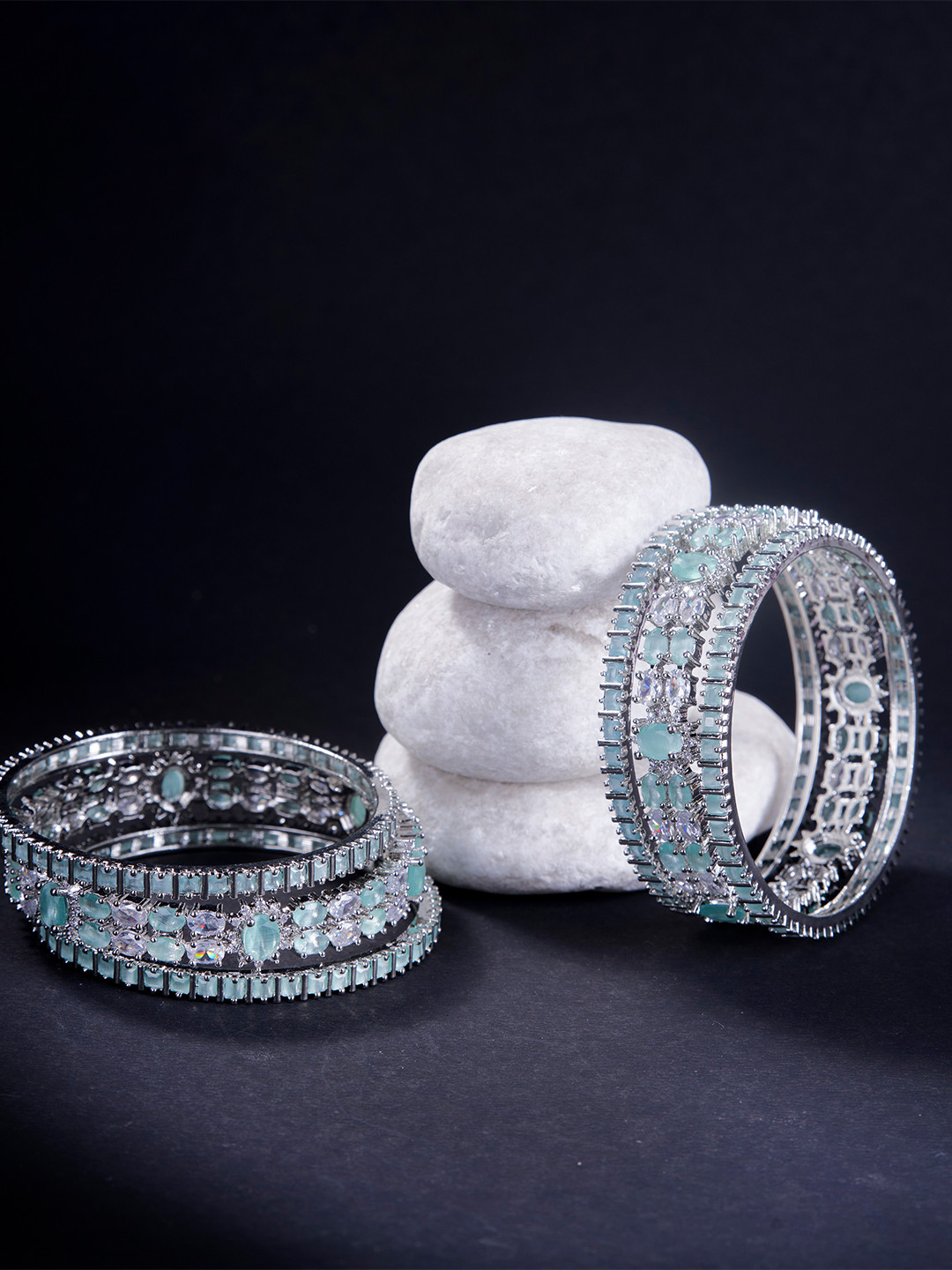 Opal Touch Set Of 6 Rhodium-Plated AD-Studded Bangles