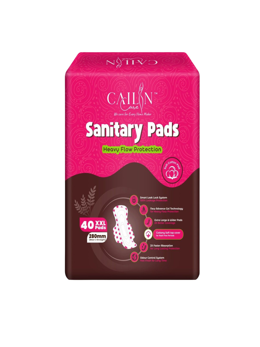 Cailin Care Heavy Flow Protection Soft Cotton Sanitary Pads - XXL - 40Pcs