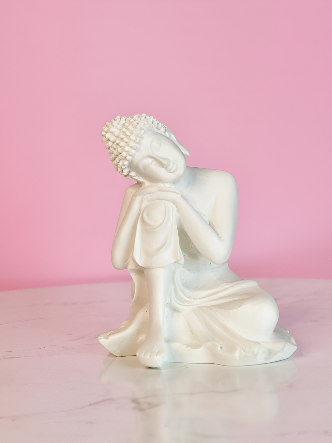 SOWPEACE Serene Thoughts Buddha White Resin Matte Prayer Room Tiny Showpiece - 12.5 Inches