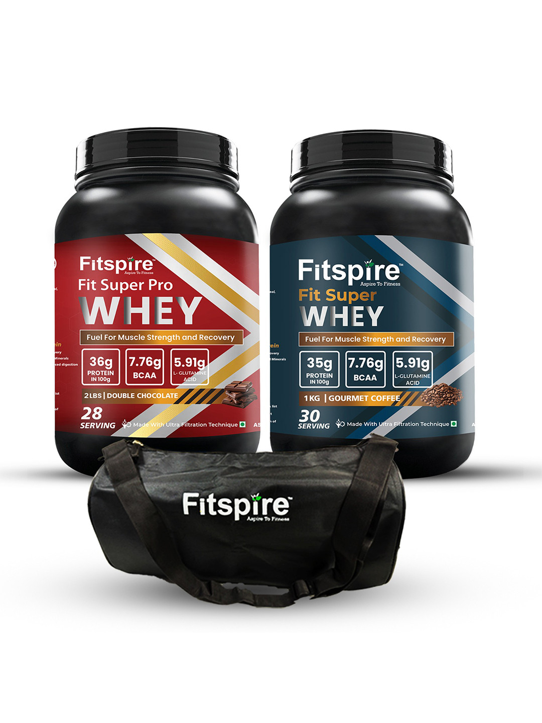 FITSPIRE Set Of 2 Fit Super Pro & Fit Super Whey Protein- Double Chocolate- 28 Serving