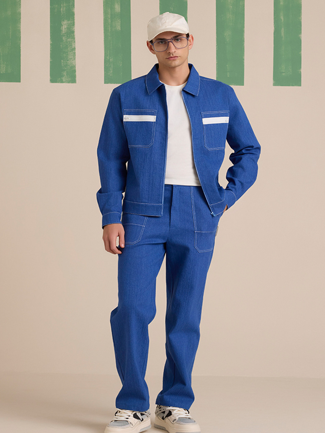 Muvazo Spread Collar Denim Jacket & Trouser Co-Ord Set