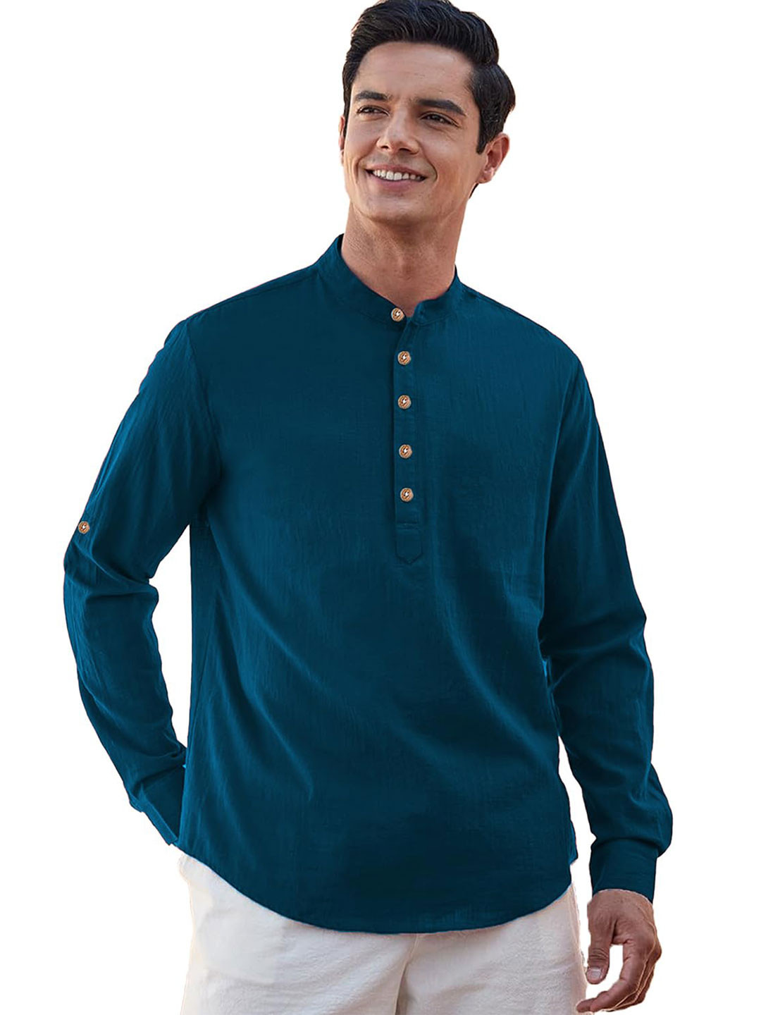 TrendiVastra Cotton Mandarin Collar Slim Fit Short Kurta