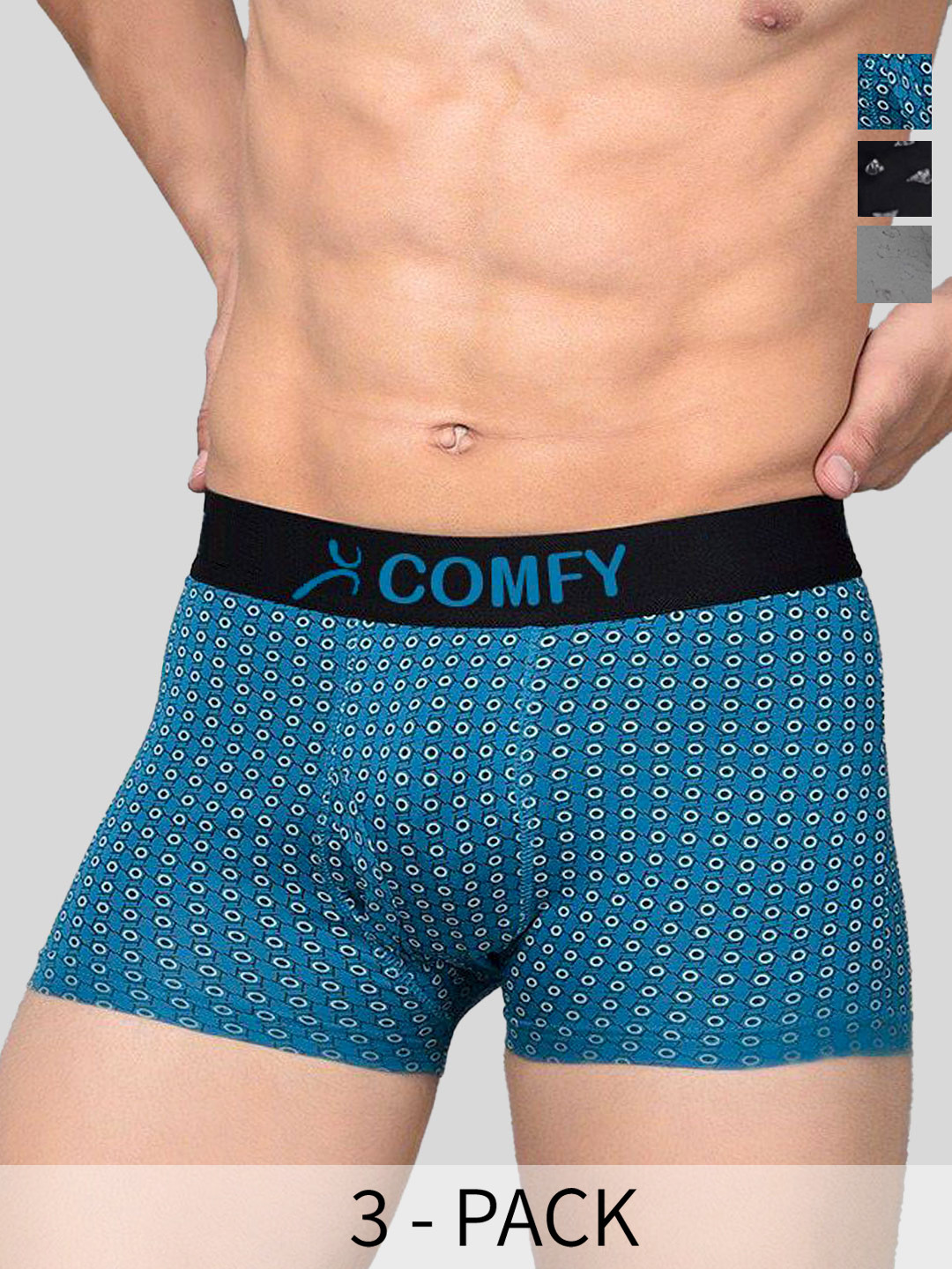 AMUL COMFY Pack Of 3 Printed Breathable Trunks