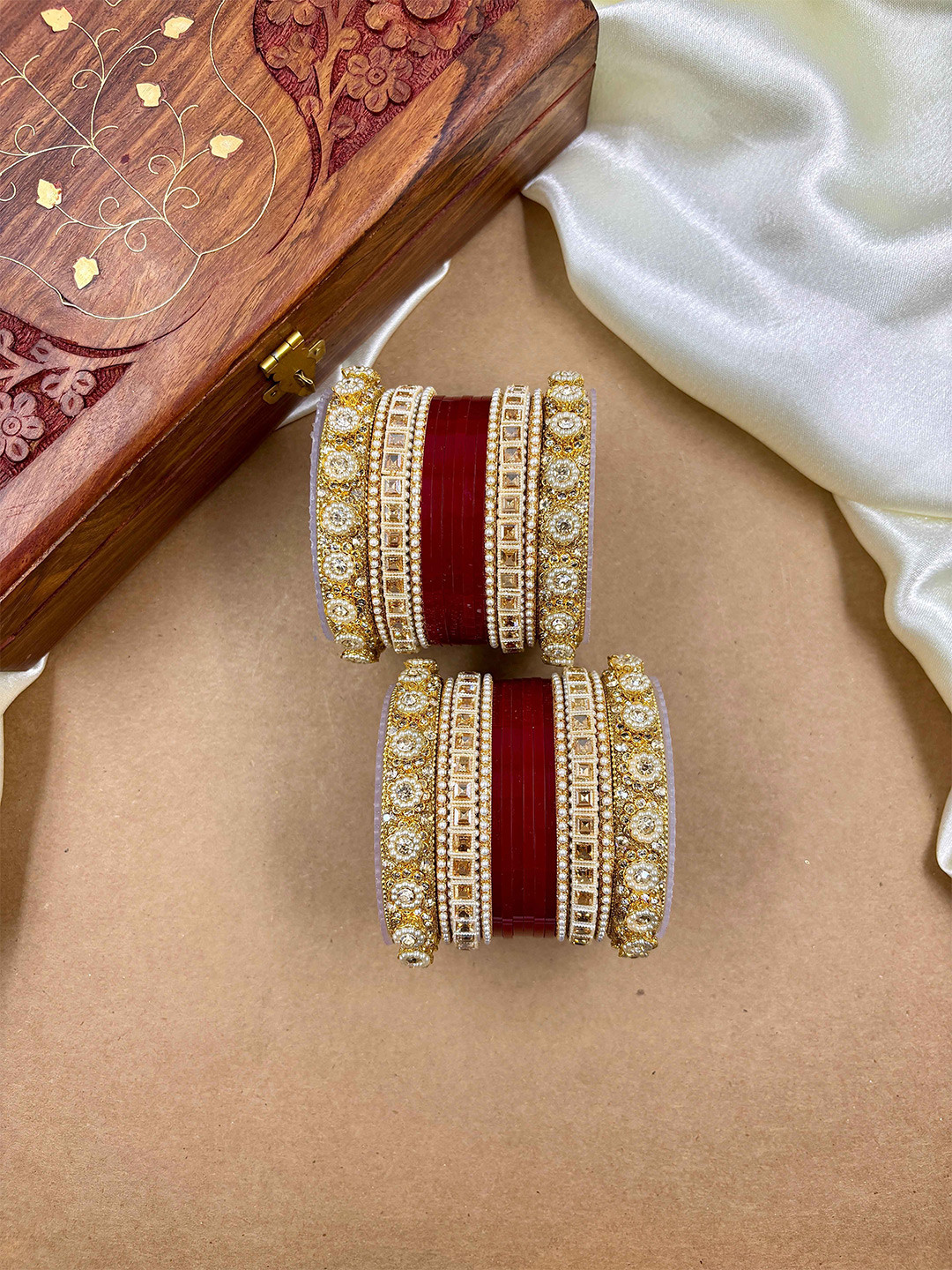 Wedding Chuda by Hitesh Bangles Set of 28 Traditional Maroon Zari-Styled Royal Chuda