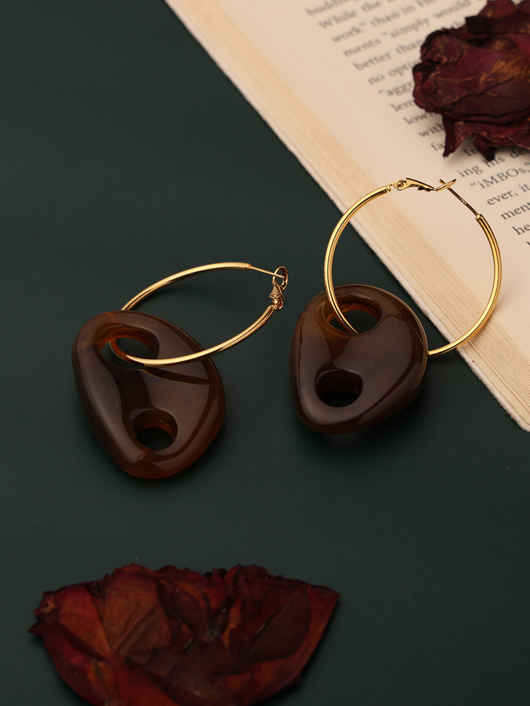 PATOLA BY VJ Stainless Steel Gold-Plated Anti Tarnish Quirky Shaped Hoop Earrings