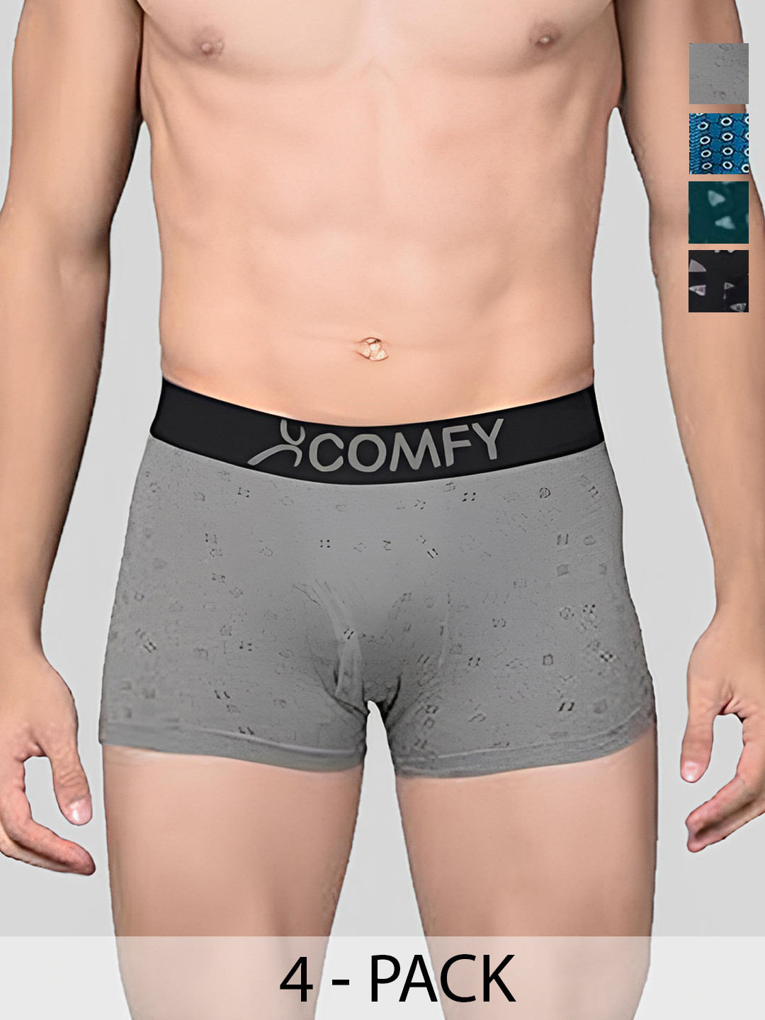 AMUL COMFY Pack Of 4 Printed Breathable Trunks-ACM101BTRNK-BL-GY-BK-PB-80-PO4