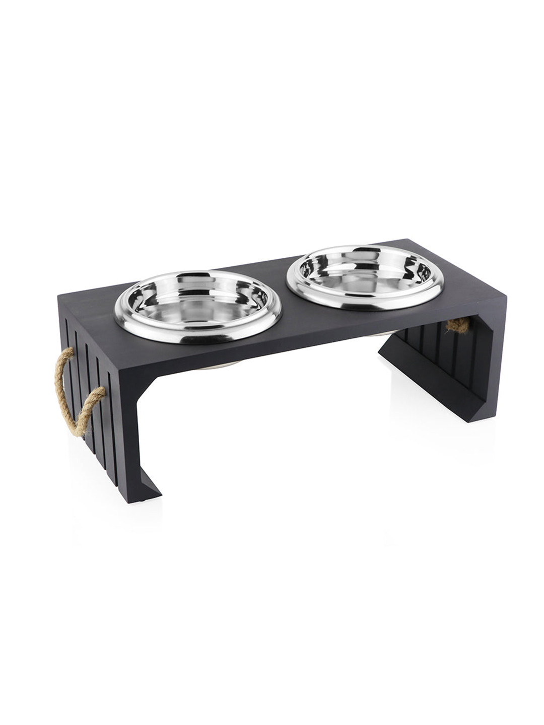 Pawpourri - Fine Living For Your Pets Black & Steel Elevated Wooden Pet Diner