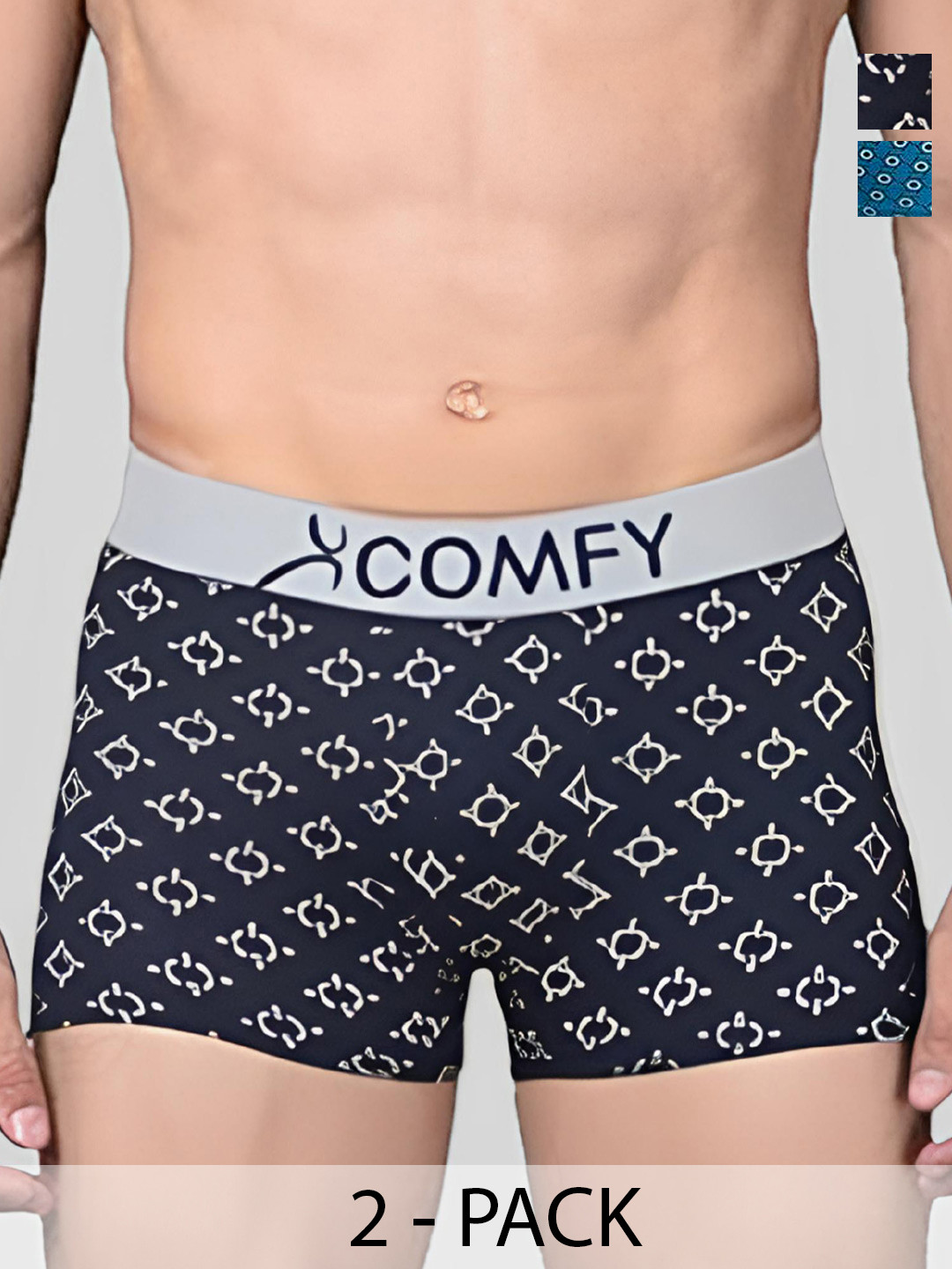 AMUL COMFY Pack Of 2 Printed Breathable Trunks-ACM101BTRNK-BK-PB-80-PO2