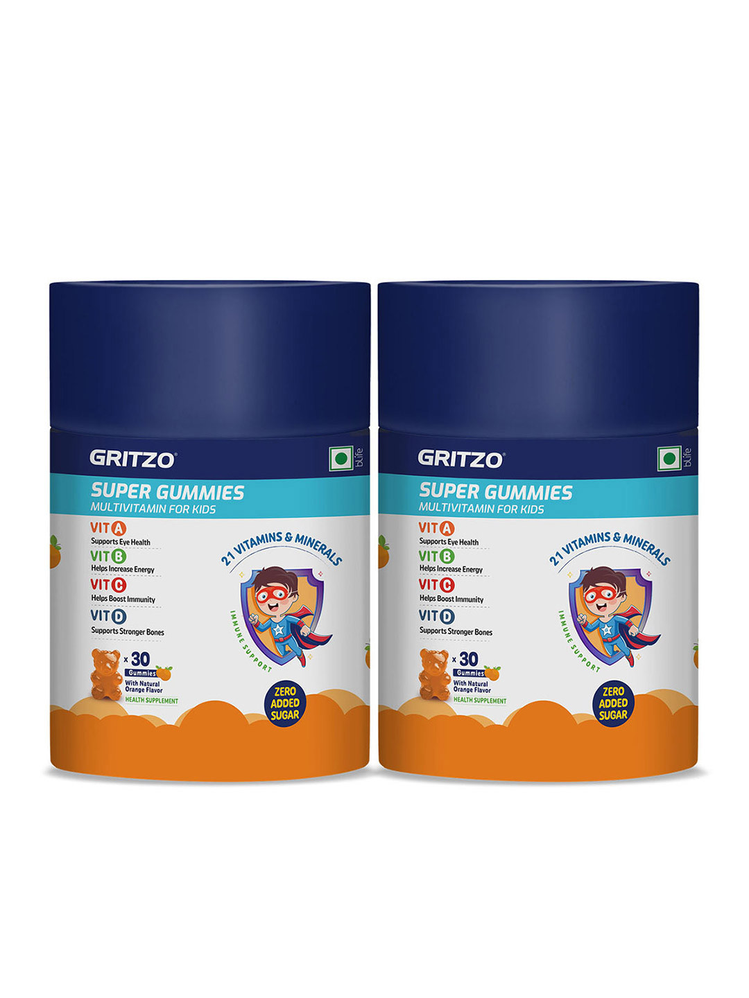 Gritzo Set of 2 Super Gummies Multivitamin For Kids - 30 Gummies Each