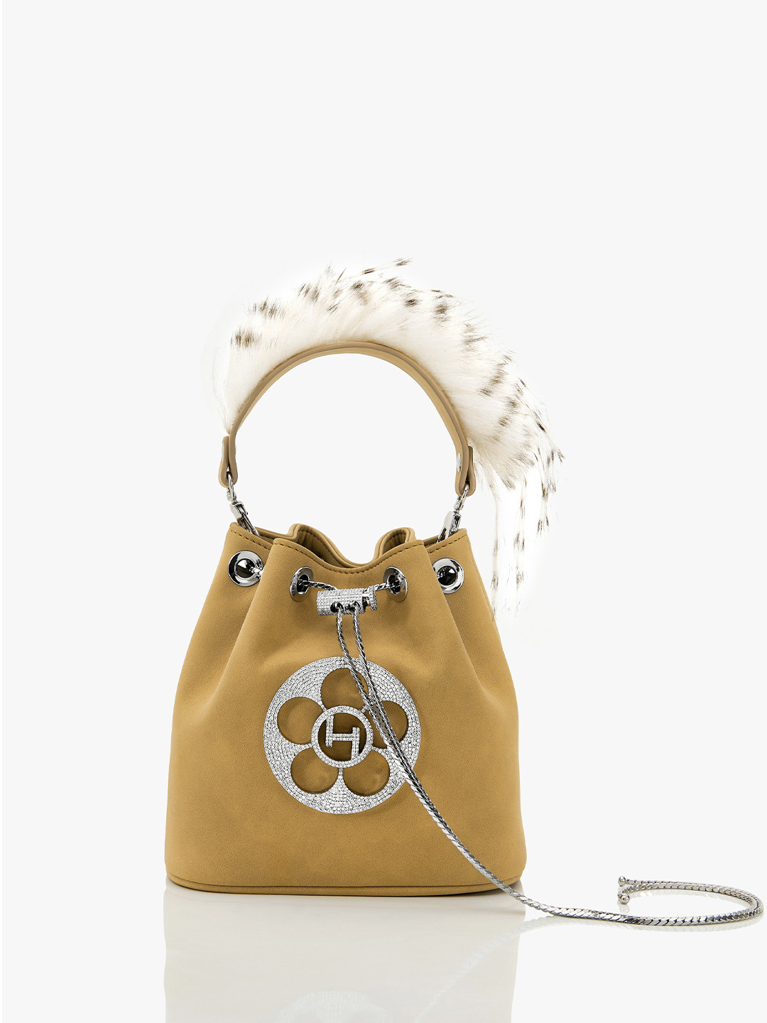 Outhouse Suede Bucket Handheld Bag with Applique