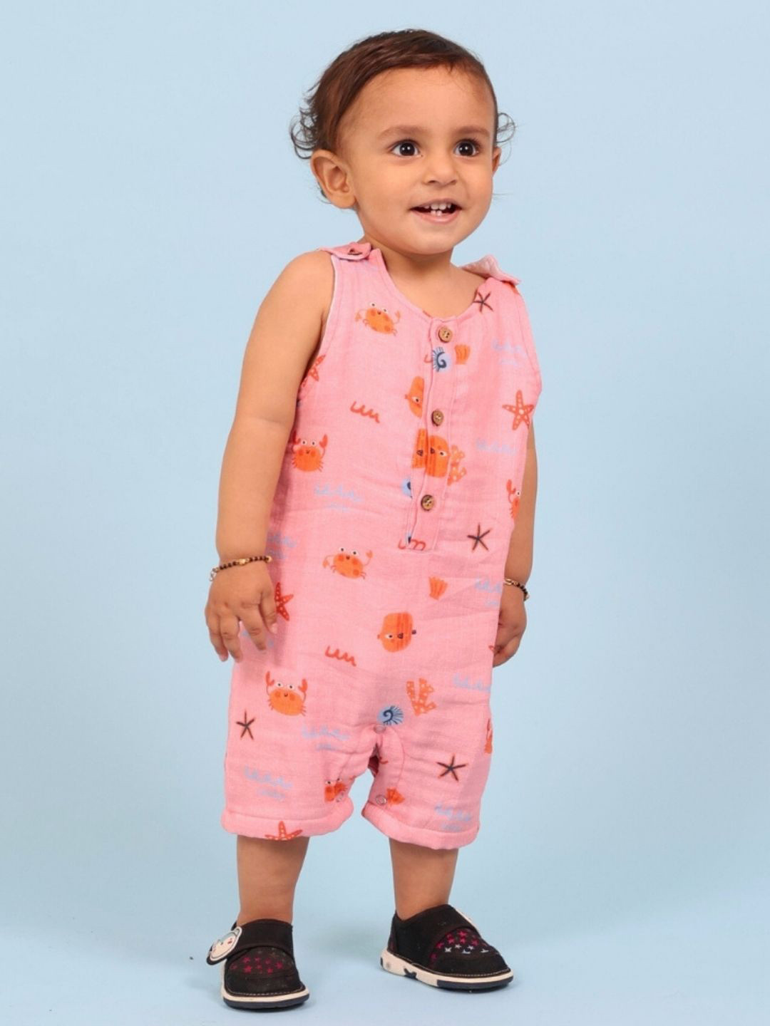 MAMA AND PEACHES Kids  Printed Muslin Cotton Double Layer Romper