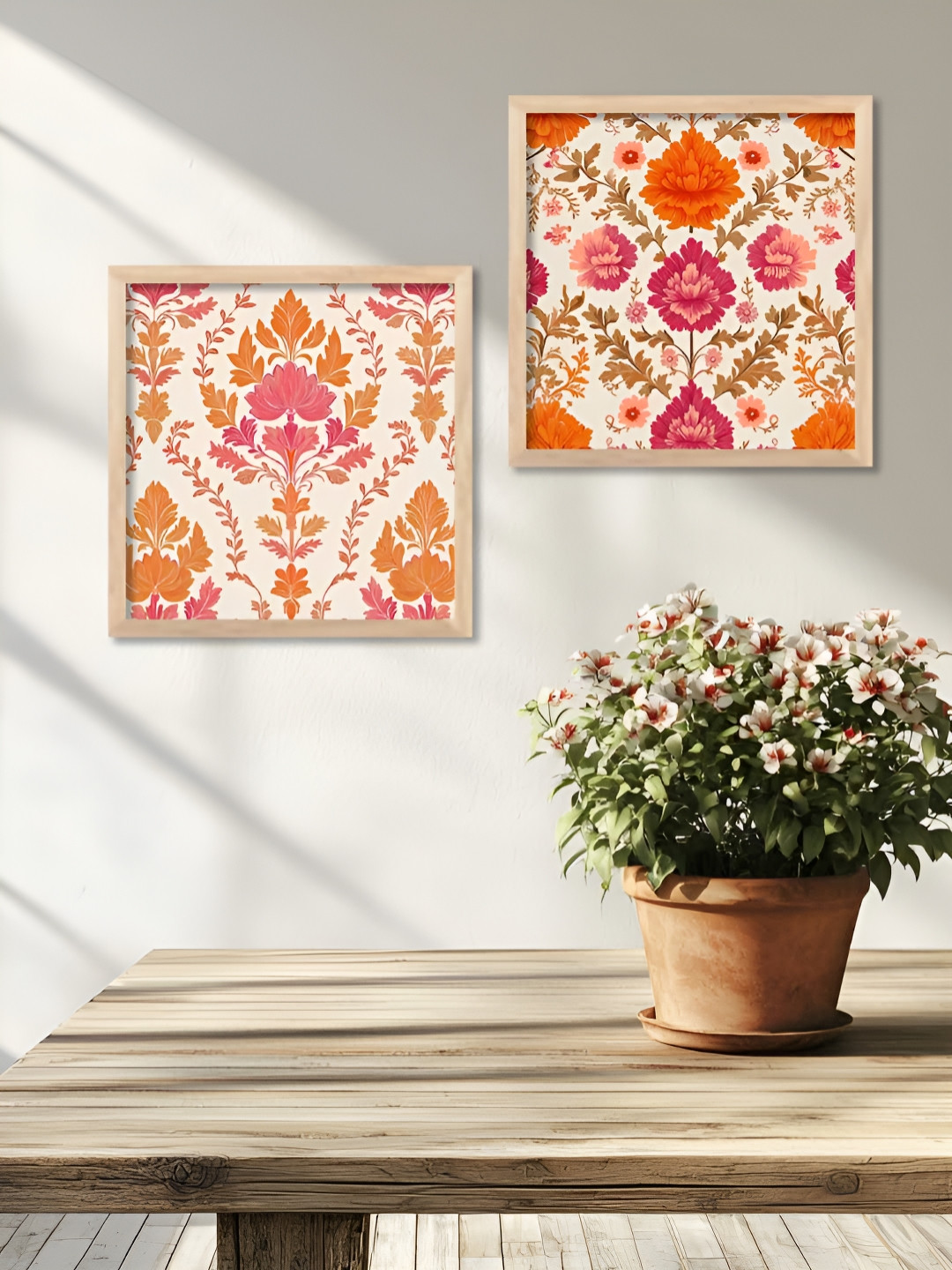 Kotart Brown Wood 2 Pcs Wall Living Room Square Paintings Wall Art -12.99 x 12.99In