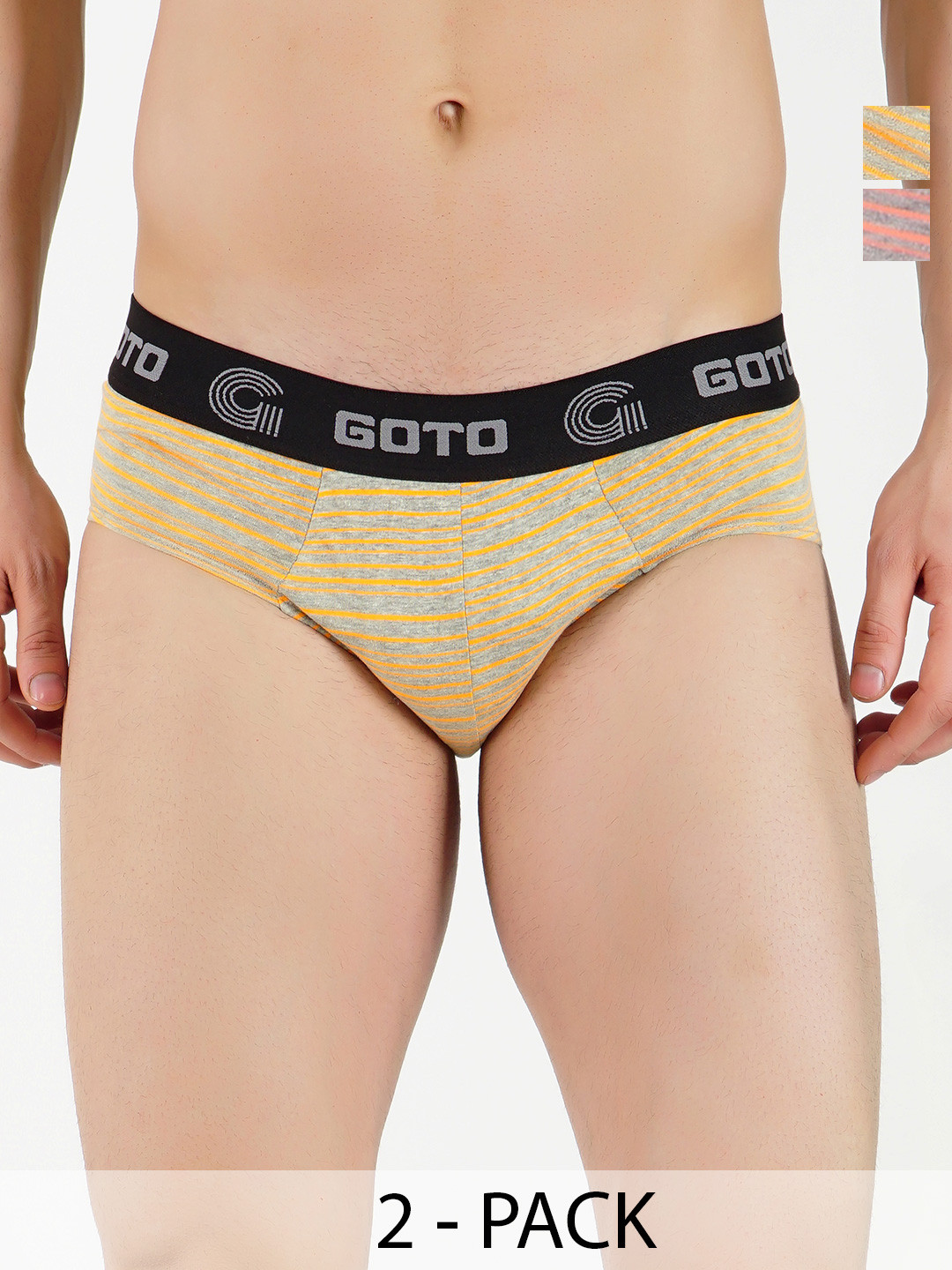 GOTO Pack Of 2 Striped Basic Briefs COTTON BLEND STRIP OUT EL DYellow Orange
