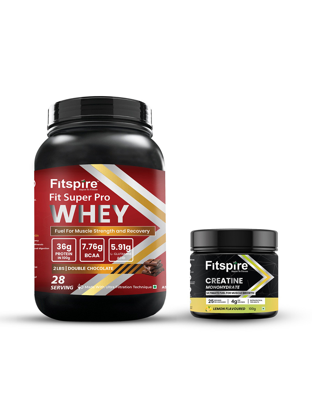 FITSPIRE Super Pro Whey Protein - Double Chocolate - 907 g With Creatine Probiotic- 100 g