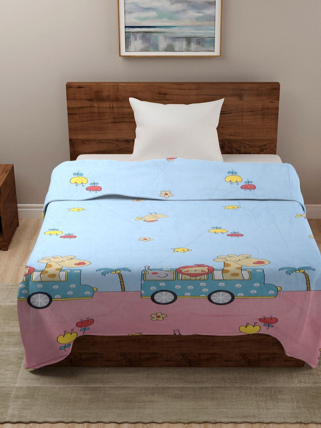HOSTA HOMES Blue & Purple Cartoon Characters AC Room 210 GSM Single Bed Comforter
