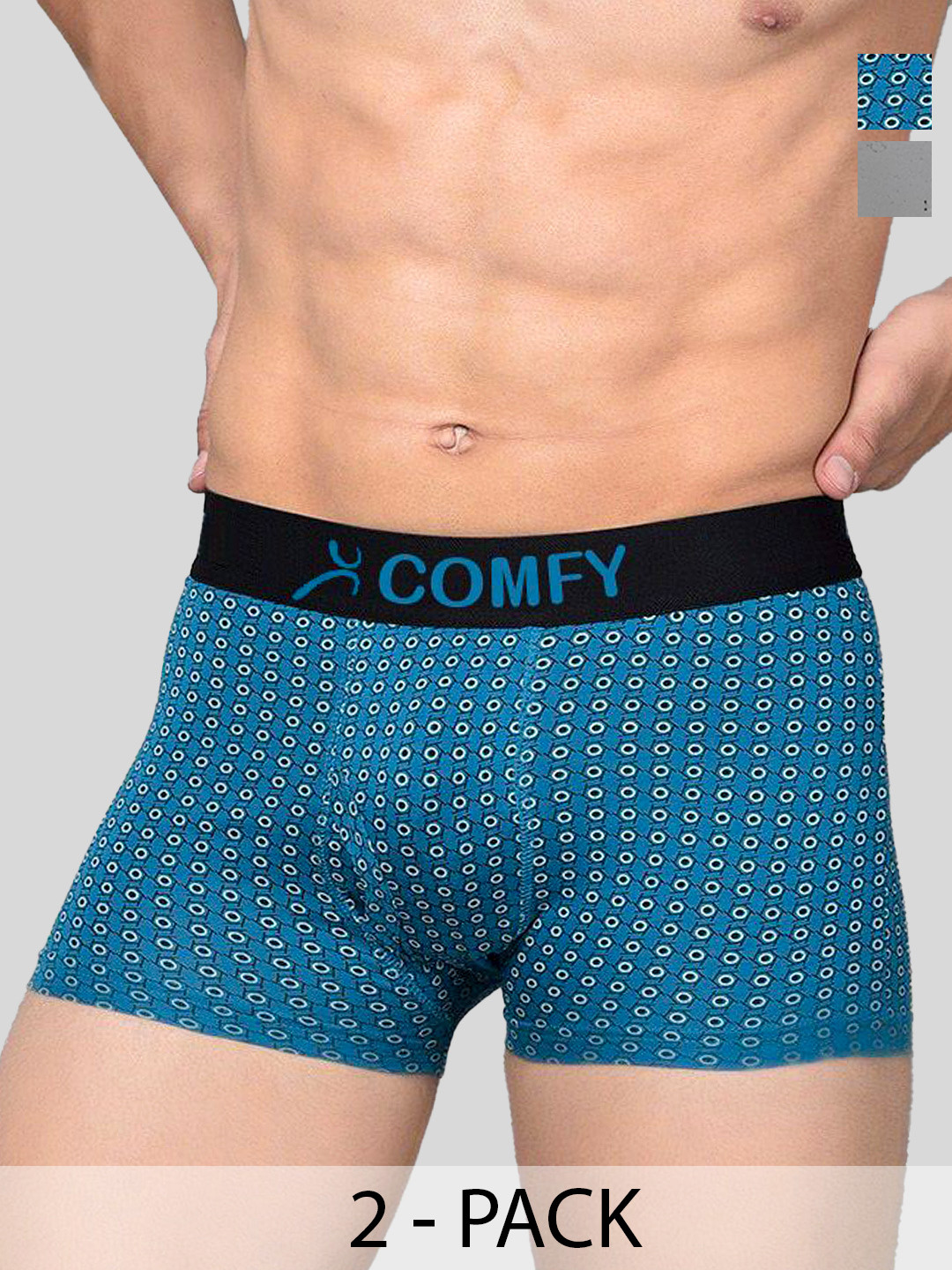 AMUL COMFY Pack Of 2 Printed Breathable Trunks-ACM101BTRNK-BL-GY-80-PO2