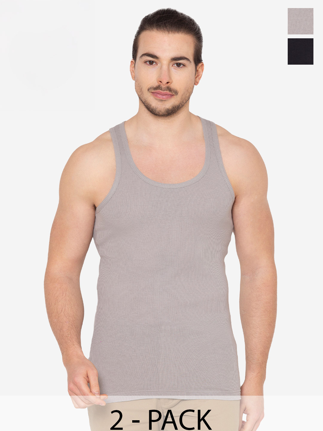 GROVERSONS Paris Beauty Pack Of 2 Cotton Ribbed Basic Vests