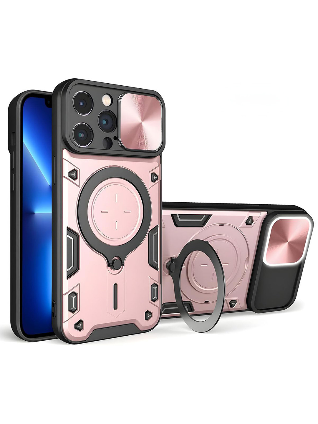 LIRAMARK Pink iPhone 12 Pro Max  Stand & Slider Camera Drop Protection Case (6.7 inch)