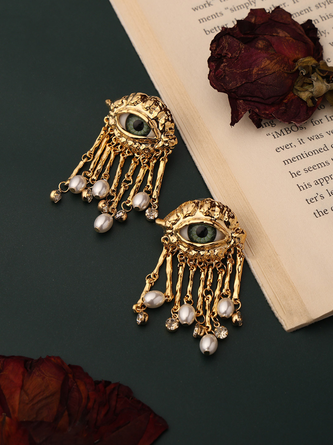 PATOLA BY VJ Stainless Steel Gold-Plated Beaded Anti Tarnish Quirky Shaped Drop Earrings