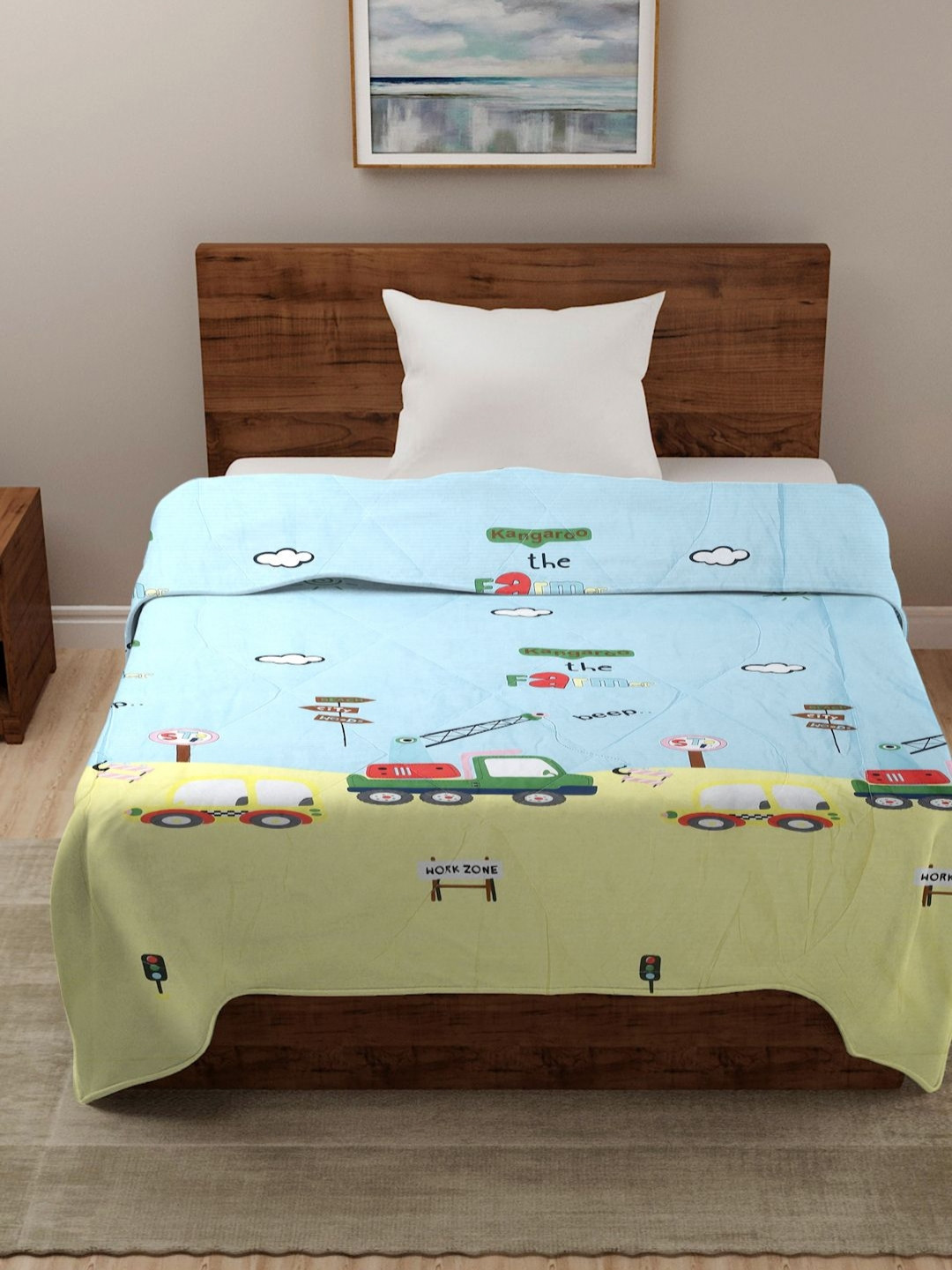 HOSTA HOMES Blue & Yellow Cartoon Characters AC Room 210 GSM Single Bed Comforter
