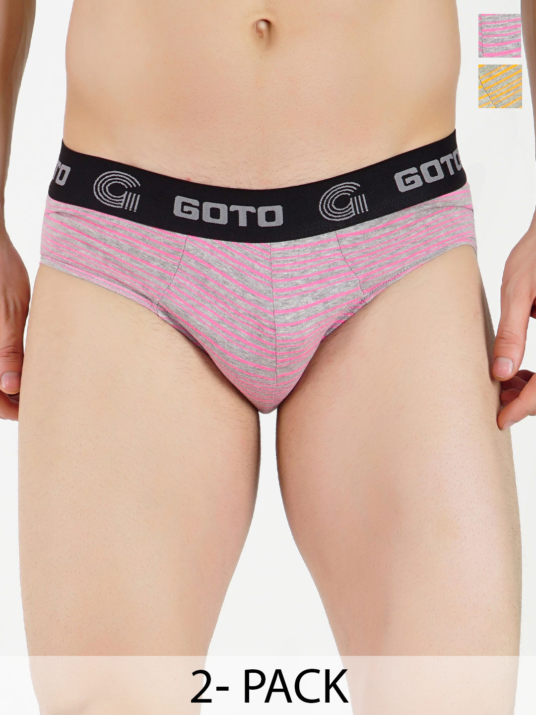 GOTO Pack Of 2 Striped Basic Briefs COTTON BLEND STRIP OUT EL DYellow Red
