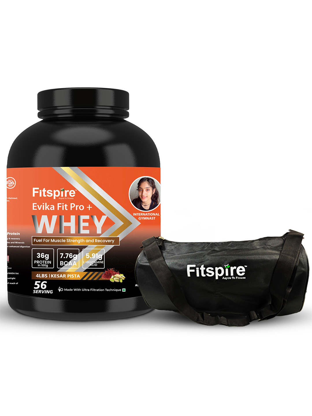 FITSPIRE Set Of 2 Evika Fit Pro Plus Whey Protein With Bag - Kesar Pista - 4 lbs