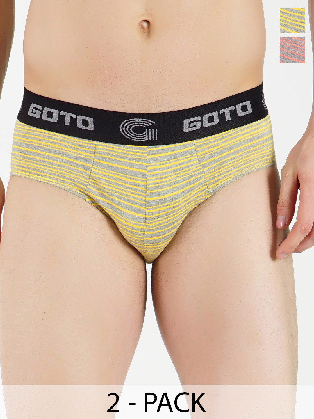 GOTO Pack Of 2 Striped Basic Briefs COTTON BLEND STRIP OUT EL Orange Yellow