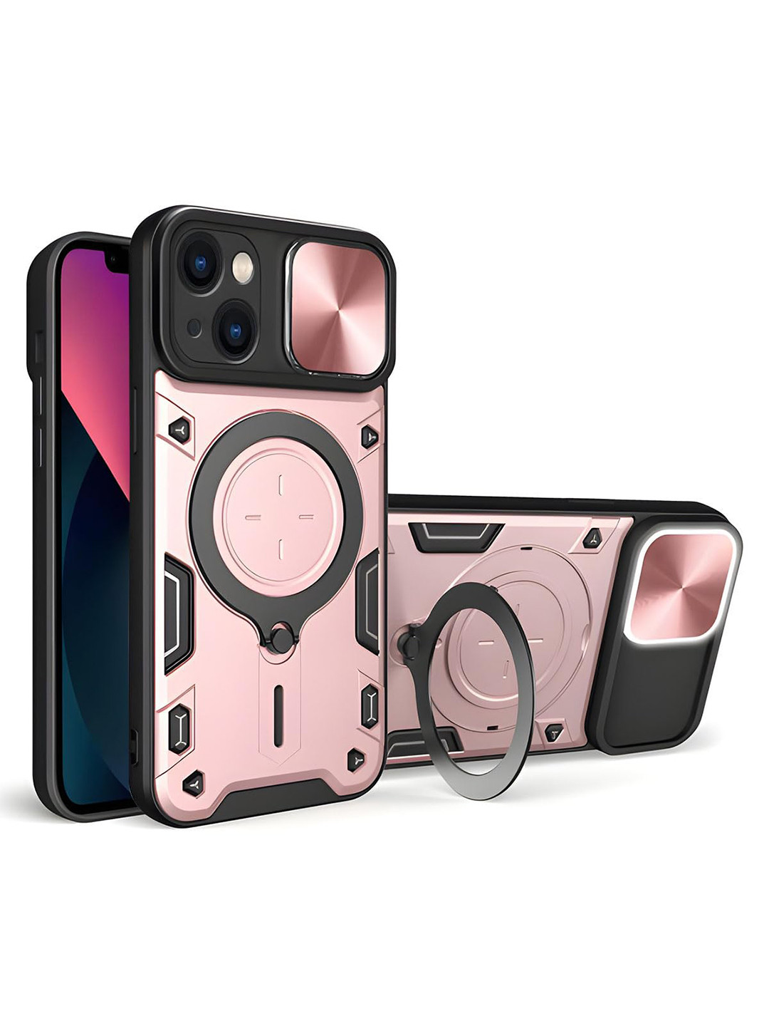 LIRAMARK Pink Apple iPhone 13 Case Cover with Stand & Slider Camera
