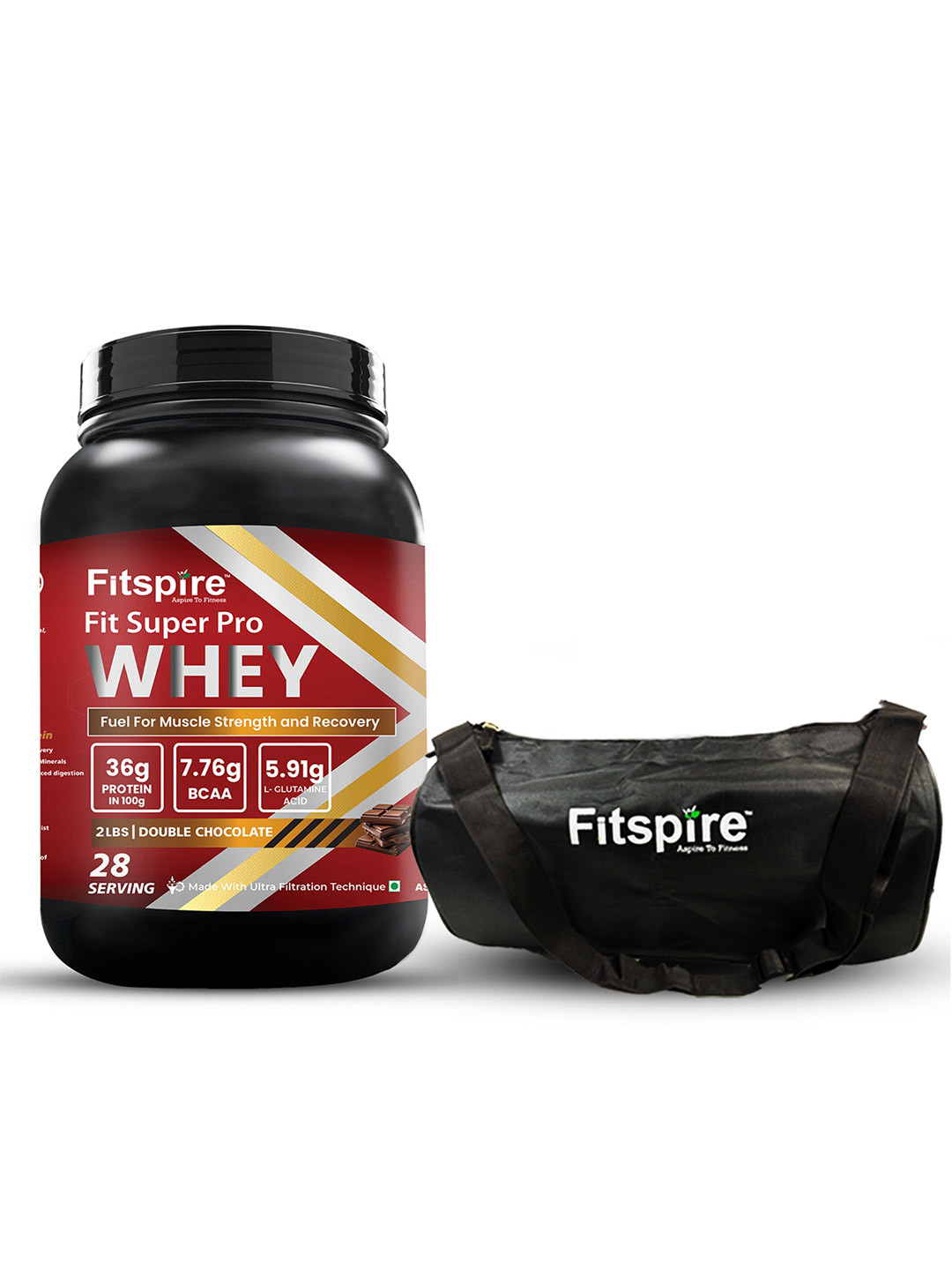 FITSPIRE Fit Super Pro Whey Protein With Bag For Muscle Strength Double Chocolate - 907 g