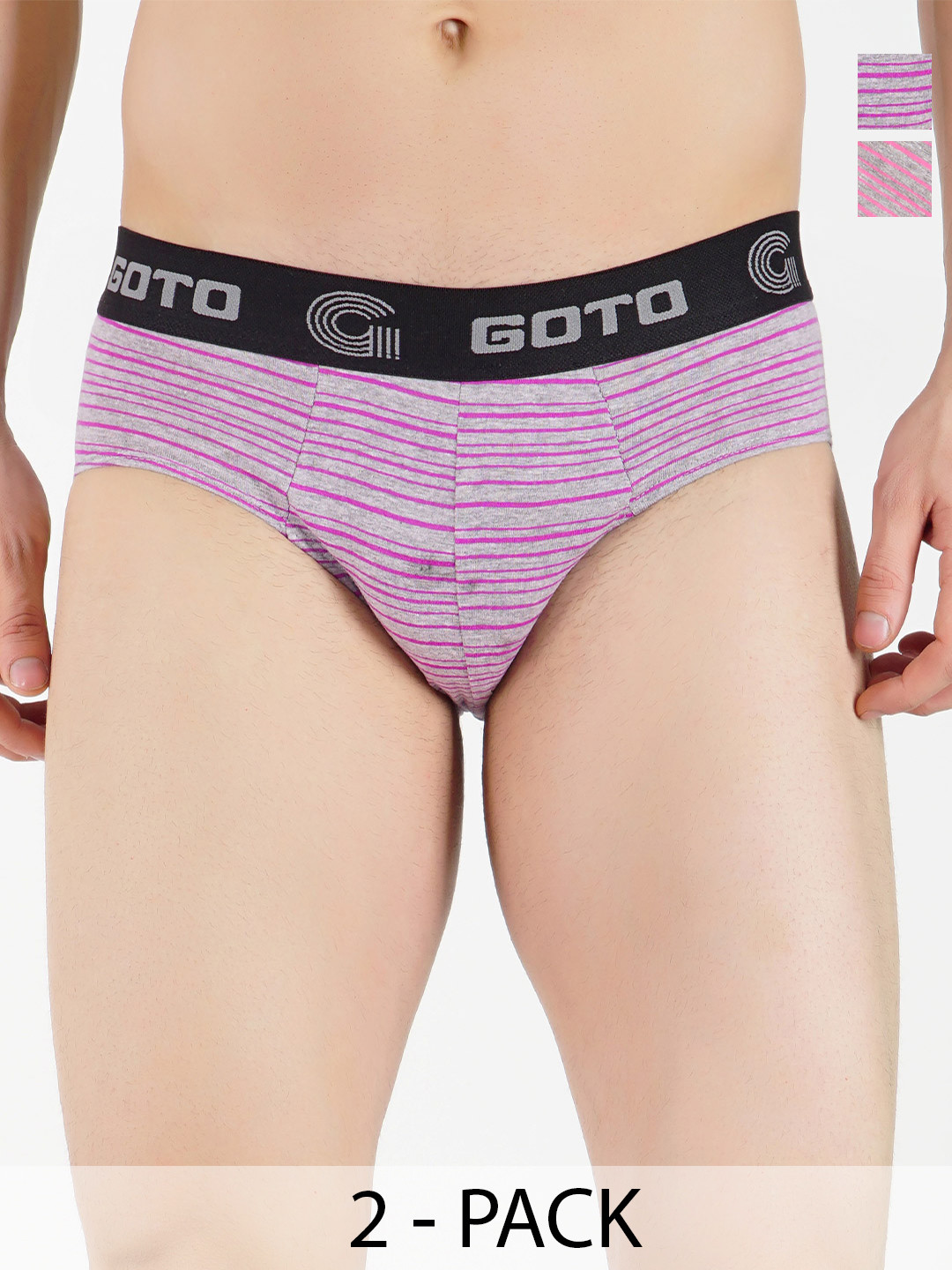 GOTO Pack Of 2 Striped Basic Briefs COTTON BLEND STRIP OUT EL Purple Red