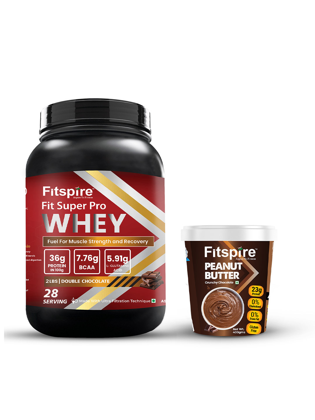 FITSPIRE Fit Super Pro Whey Protein - Double Chocolate - 907 g With Peanut Butter - 100 g