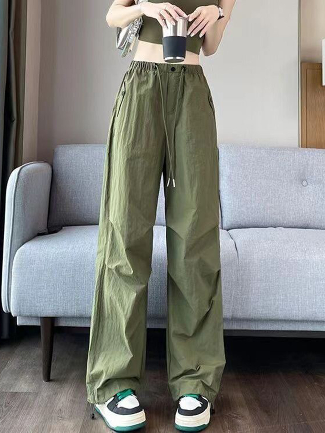 Outzidr High-Rise Drawstring Trousers