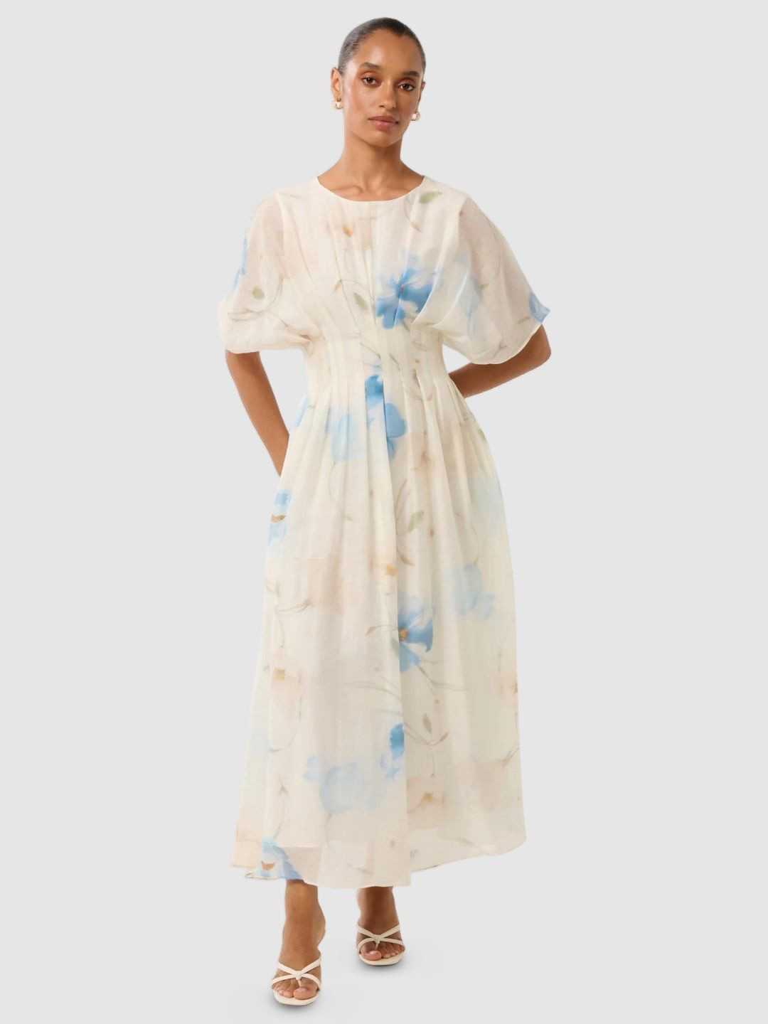 Forever New Women Floral Printed Batwing Sleeve Fit-Flare Midi Dress
