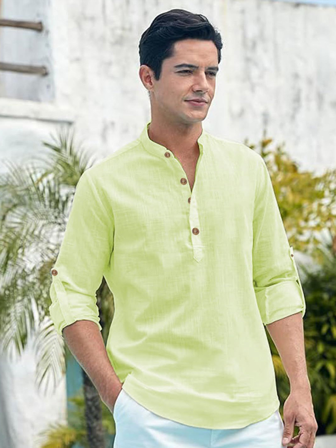 EdinWolf Men India Slim Fit Band Collar Solid Cotton Casual Kurta