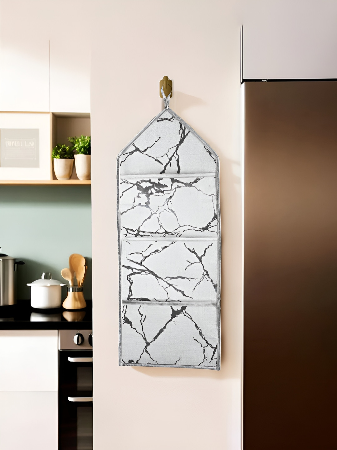 Aura Grey & White Printed Multi-Purpose 3 Pockets Wall Hanging Organizer
