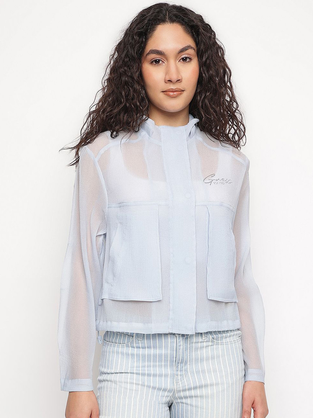 GUESS Women Solid Hooded Neck Mia Organdy Jacket