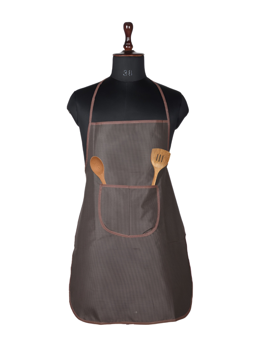 Aura Brown Checked Apron With Center Pocket