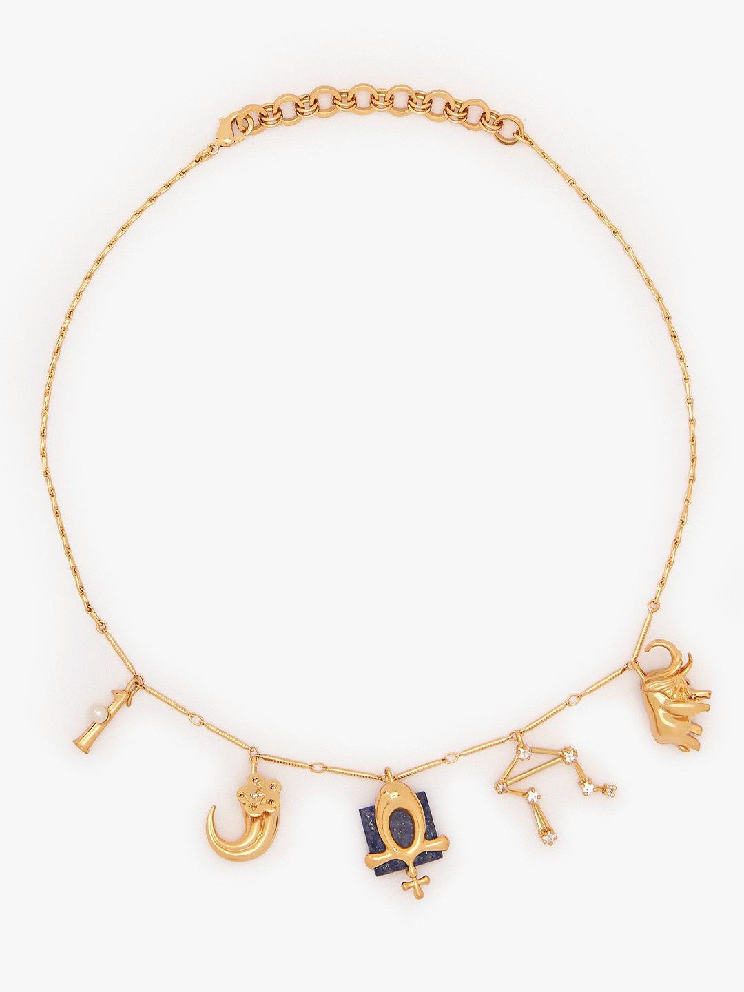 Outhouse Libra Vintage Celestial Halo 22K Gold-Plated Lapis Lazuli Studded Chain