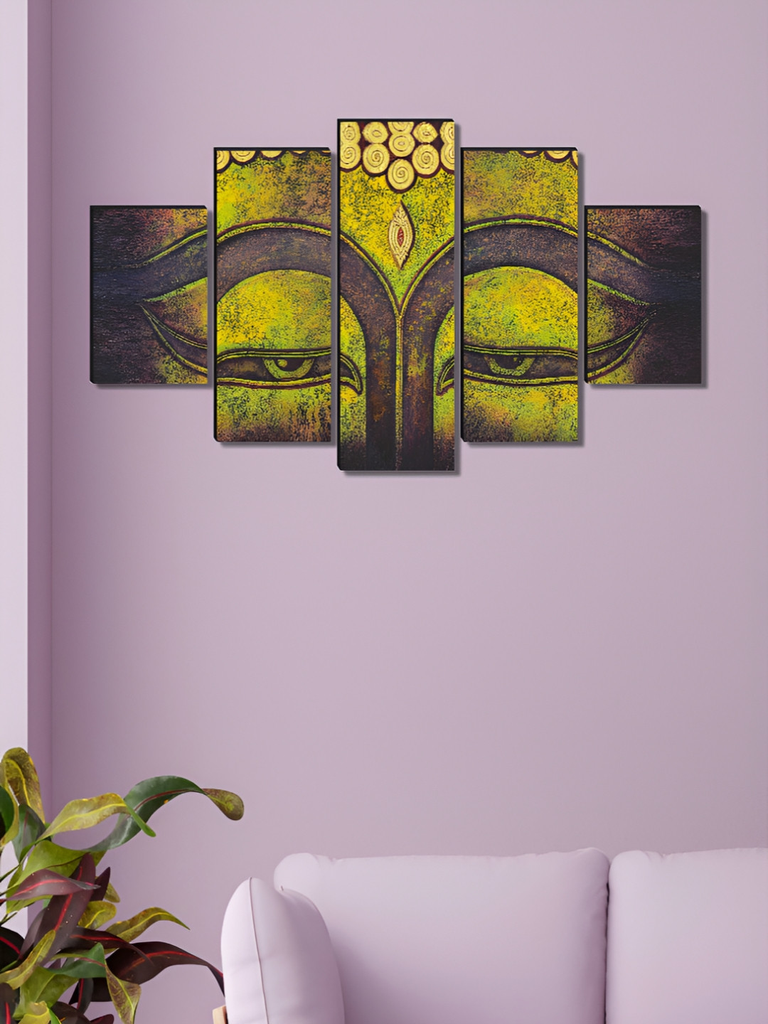 Myntra Elegant Homes Buddha Eyes Wood 5 Piece Rectangle Wall Art-18 x 30In