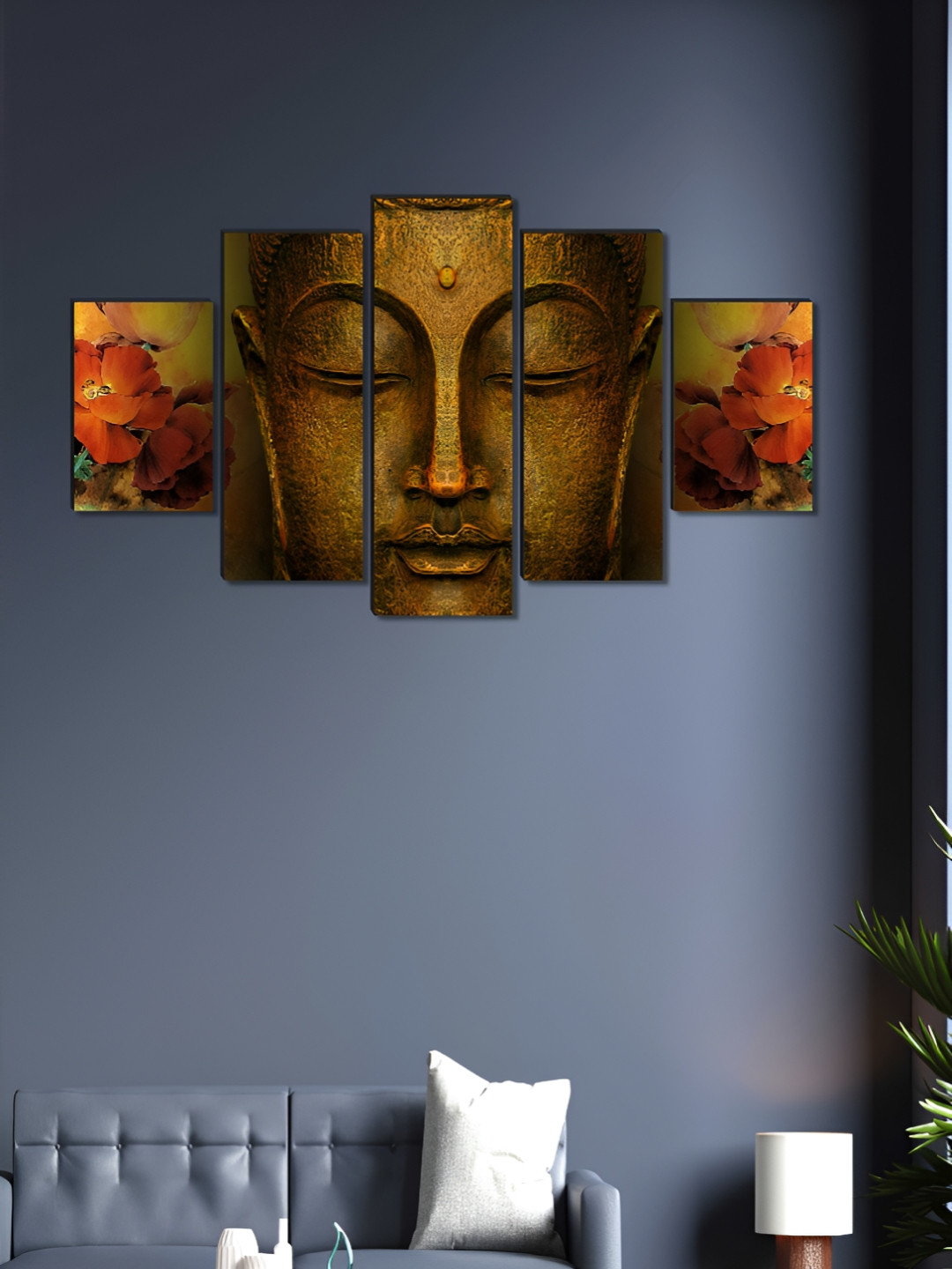 Myntra Elegant Homes Beige & Brown 5 Pieces Wooden Religious Buddha Painting Wall Arts