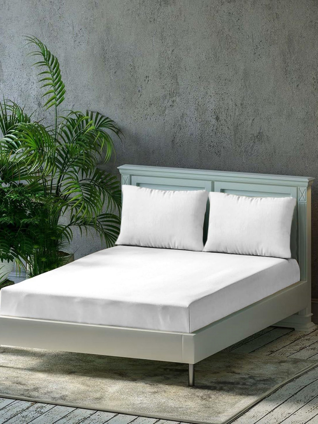 Trance Home Linen White Cotton 300 TC Queen Fine Bedsheet with 2 Pillow Covers-75 x 60 inches